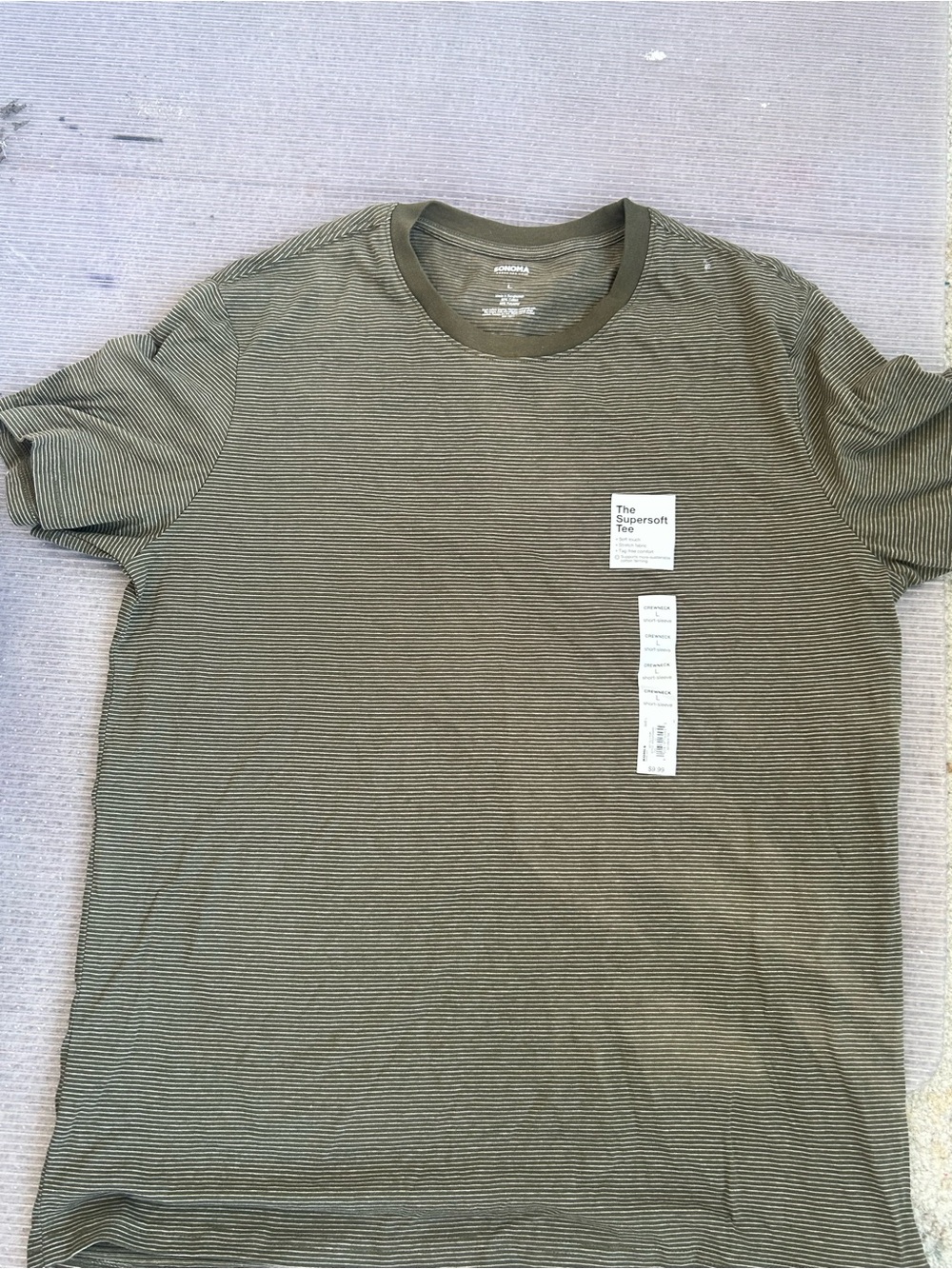 Men's Olive Green Striped Crewneck T-Shirt